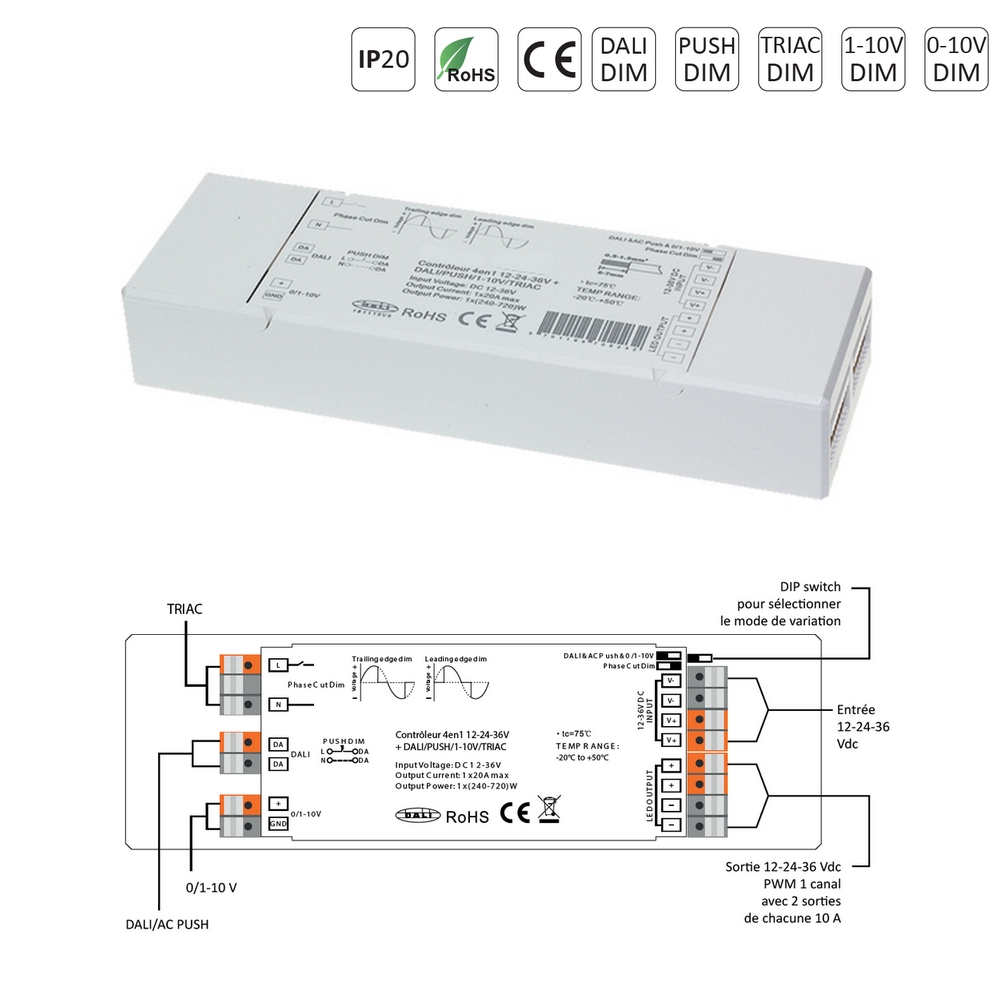 CCV-41 : Controleur tension constante TRIAC, DALI, PUSH, 0-1/10V