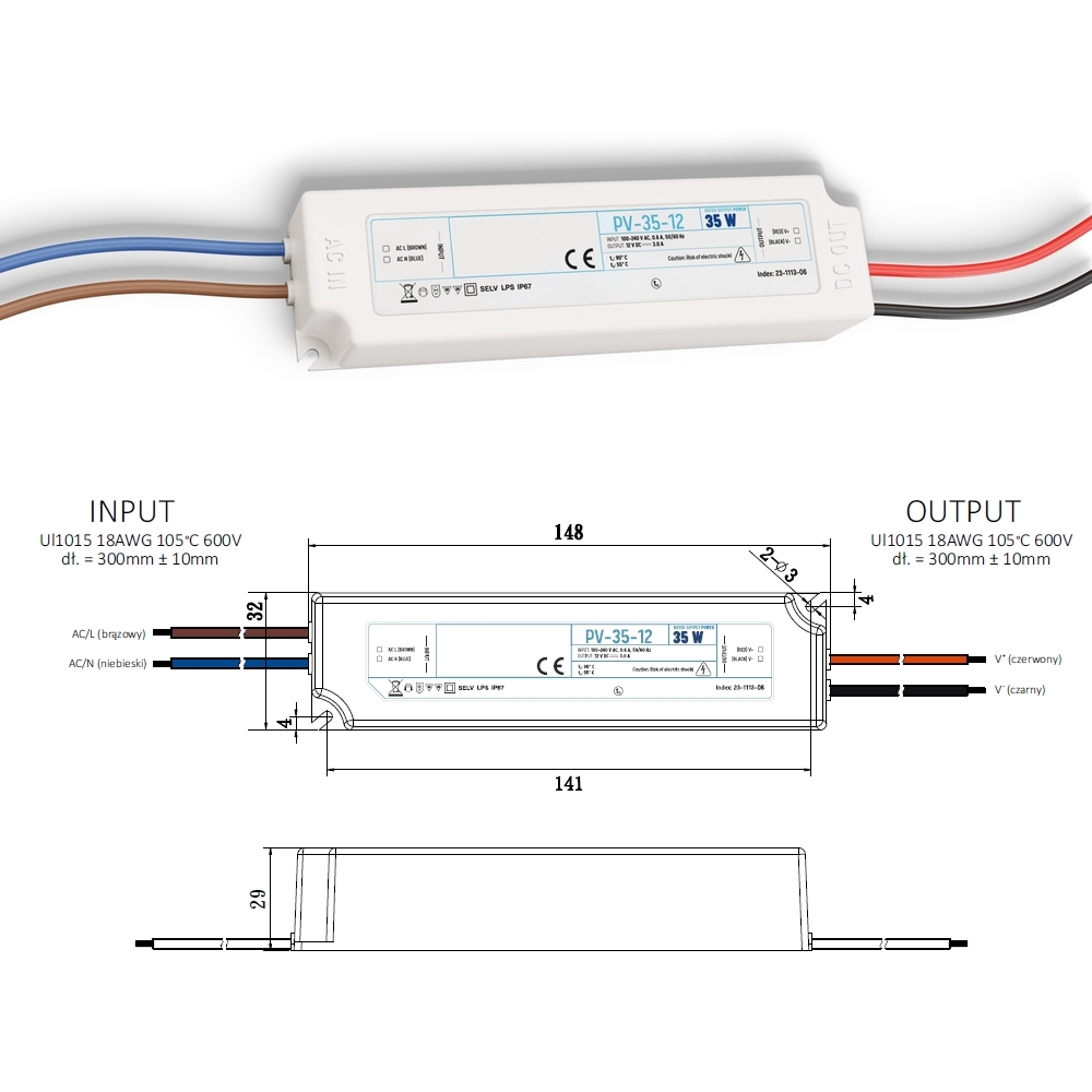 PV-35-12  : Driver LED 12V, 35W étanche IP67 non dimmable