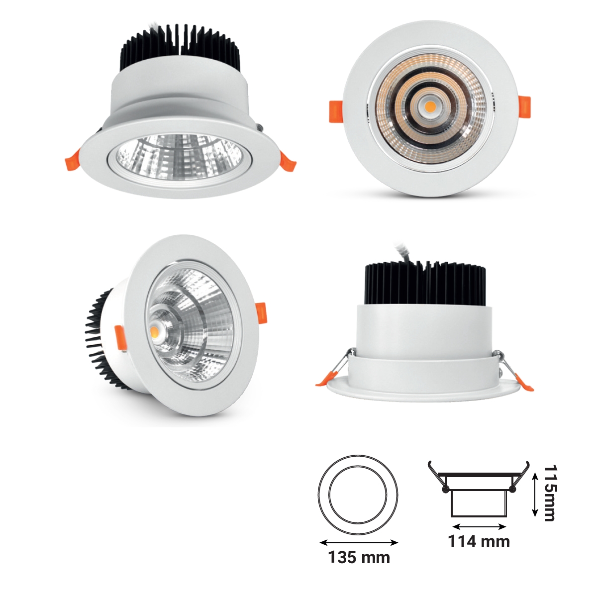 ALDOII-12W : Downlight LED rond inclinable Ø135mm 12W IRC90