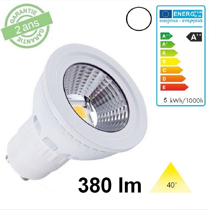 LED GU10 5W COB Blanc neutre 40° 380 lm (Destockage)