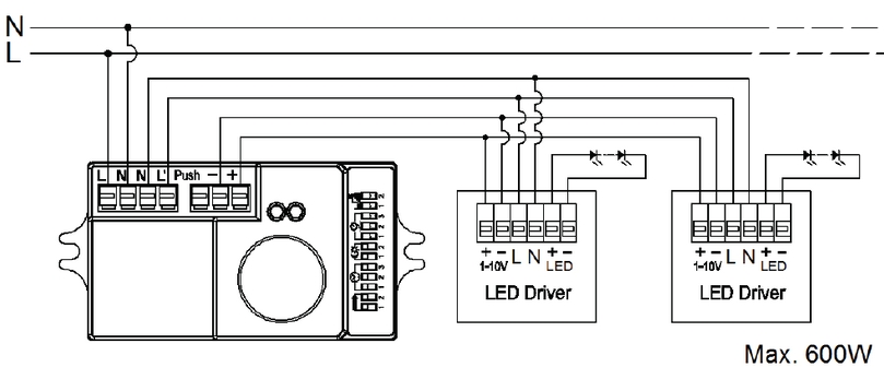 Cablage detecteur avec fonction corridor avec driver LED 1-10V