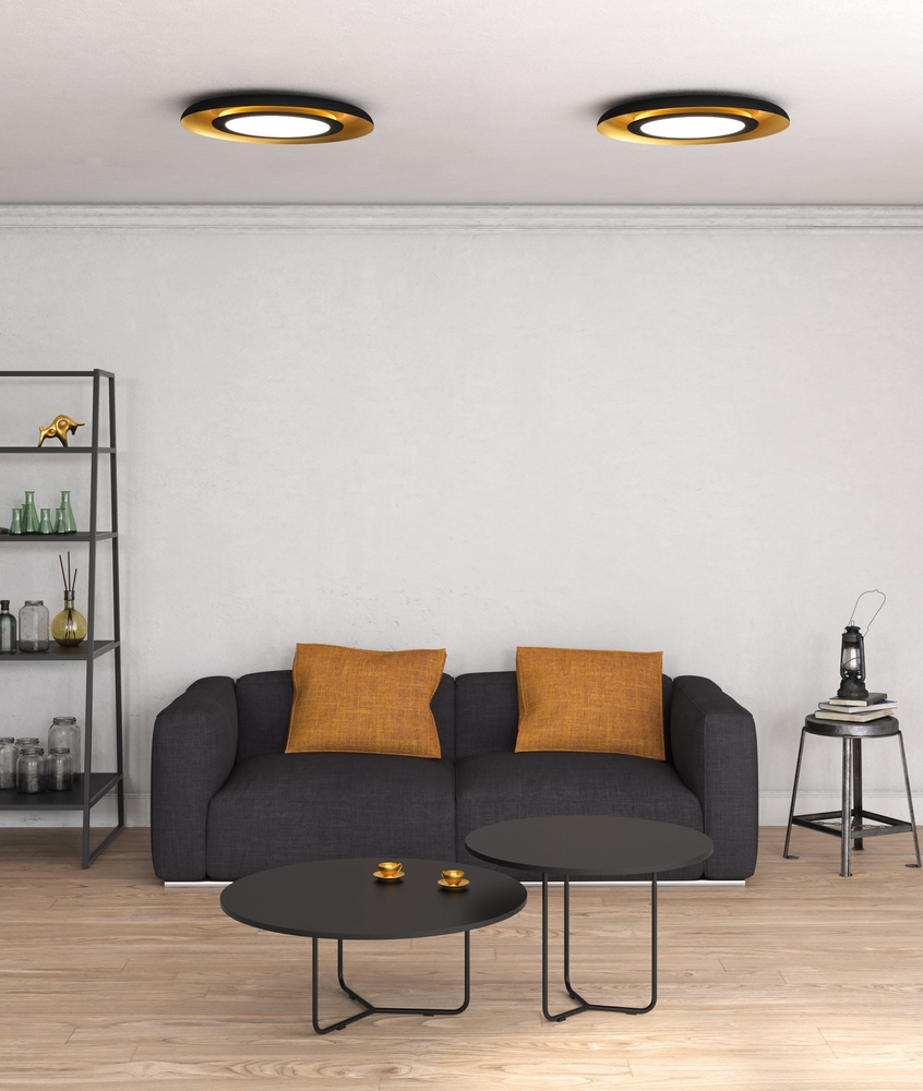 JERK-P Plafonnier LED design noir et doré Ø550 mm, eclairage indirect + direct