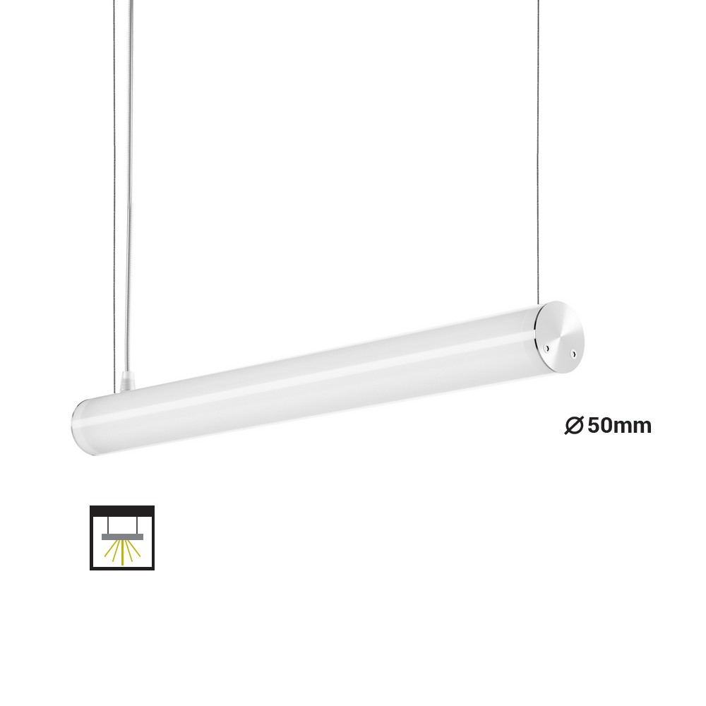 ST50D : Suspension LED tubulaire Ø50mm, éclairage vers le bas, longueur de 338 à 2858 mm