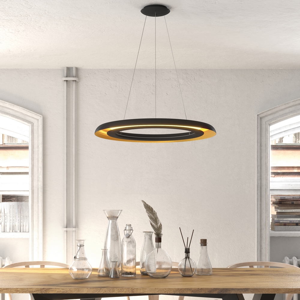 JERK Suspension LED design noire et dorée Ø700mm, éclairage indirect