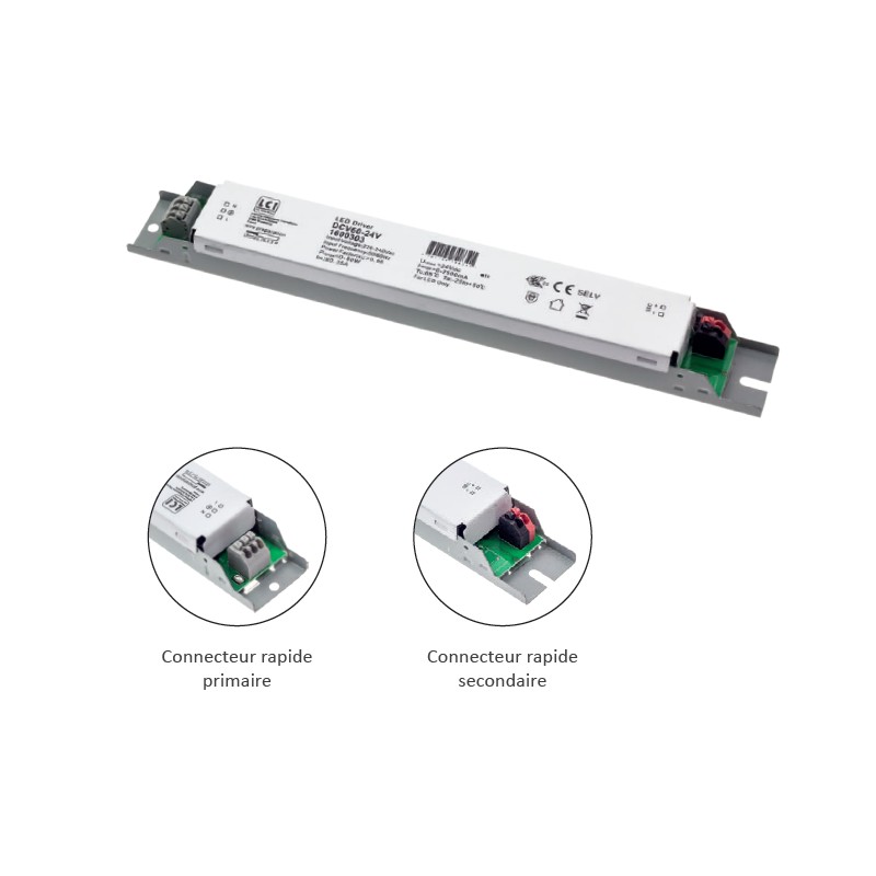 DCV-24V  : Driver LED 24V tension constante, non dimmable, extra-plat