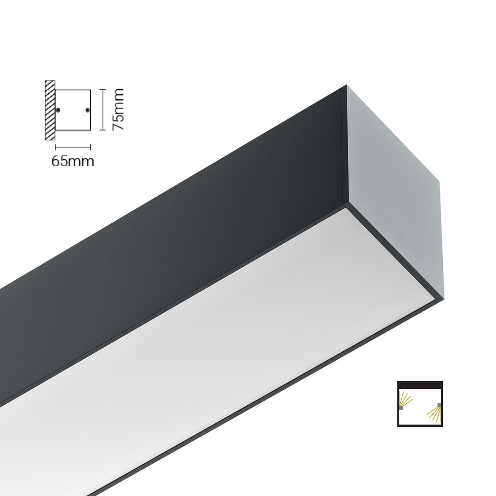 AS65  Applique LED grande longueur éclairage direct , section 65x75mm