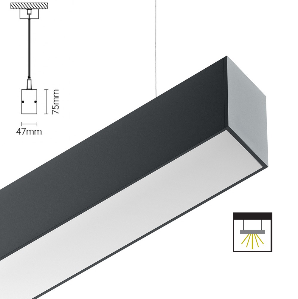 SSD47 Ligne continue LED en suspension, éclairage direct, section 47x75mm