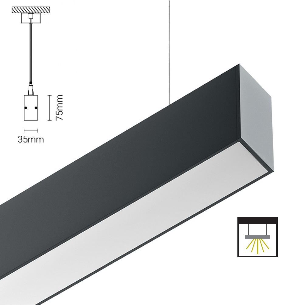 SSD35 Ligne continue LED en suspension, éclairage direct, section 35x75mm
