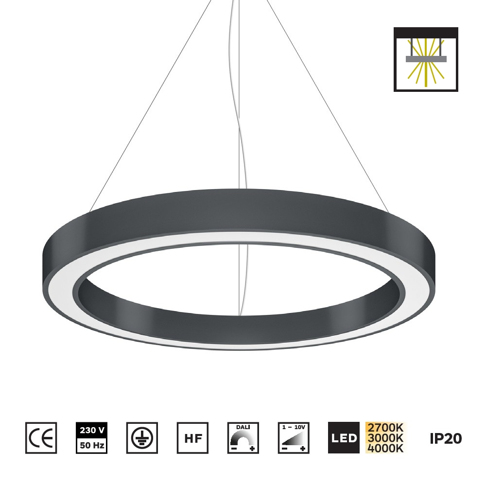 SAH80DI: Suspension LED grand diamètre en forme d'anneau, éclairage direct et indirect