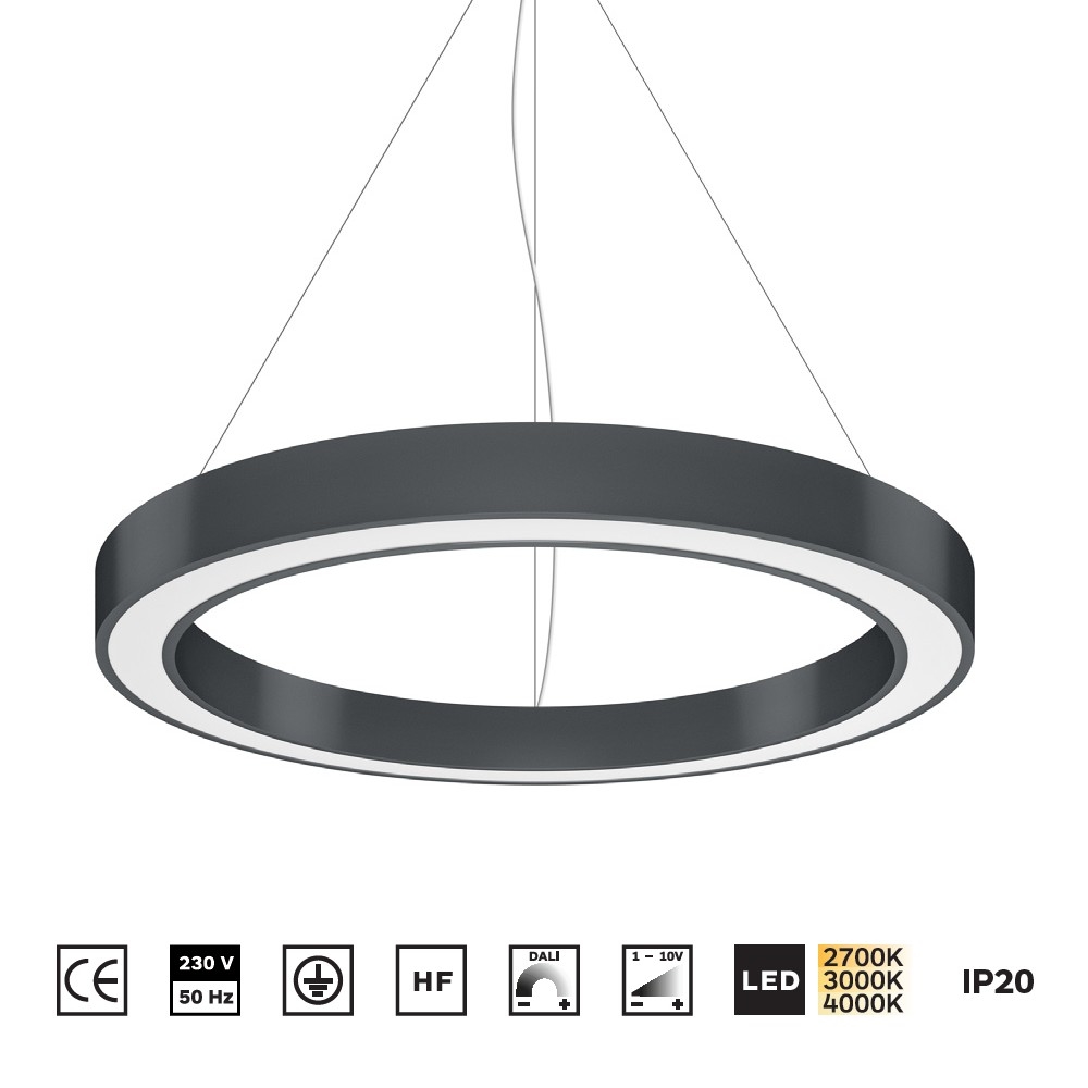 SAH80: Suspension LED en forme d'anneau Ø650 à 1500 mm, éclairage direct