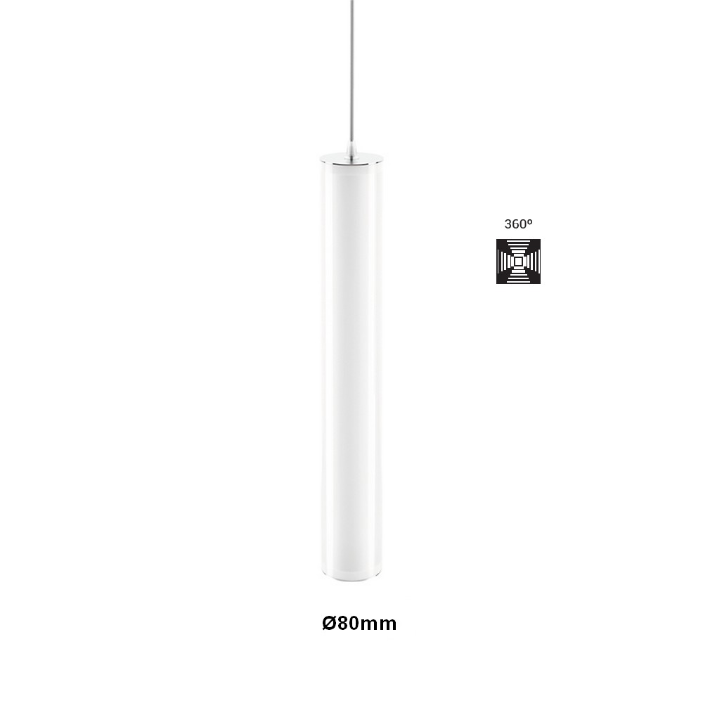 ST80-360° : Suspension LED tubulaire Ø80mm, éclairage sur 360°, longueur 550 à 2050 mm