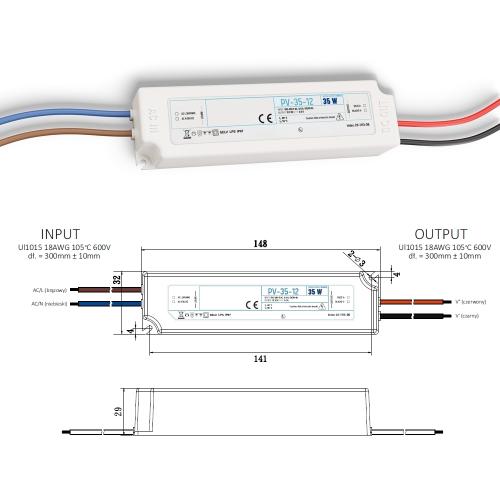 PV-35-12  : Driver LED 24V, 60W étanche IP67 non dimmable