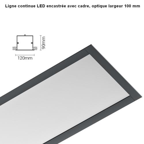 Ligne continue LED encastrée avec cadre, optique largeur 100 mm, UGR<19