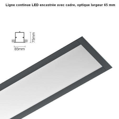 Ligne continue LED encastrée avec cadre, optique largeur 65 mm
