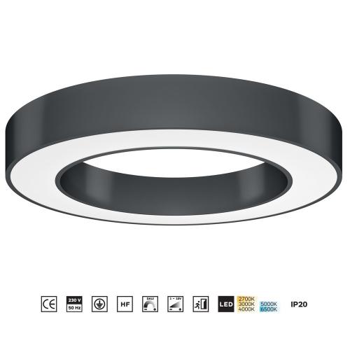 Plafonnier LED en forme d'anneau Ø650 à 1500 mm, forte puissance, UGR<19