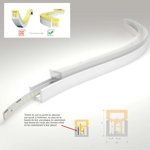 Profilé LED silicone IP67 section 20x25 mm pour ruban LED