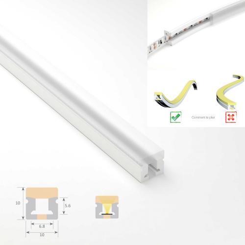 Profilé LED silicone carré IP67 section 10x10 mm pour ruban LED