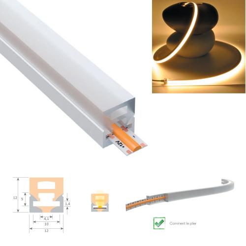 Profilé LED silicone carré IP67 section 12x12 mm pour ruban LED