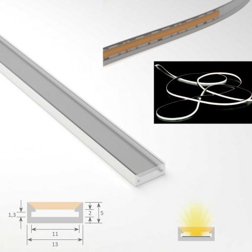 Profilé LED silicone plat IP67 section 13x5 mm pour ruban LED