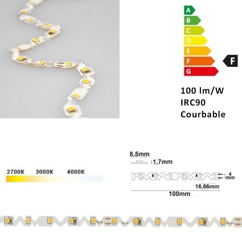 ruban LED 10 mm, 24V, 160 leds/mètre, 12W/mètres, 145 lm/W, IRC93