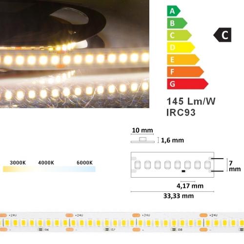 ruban LED 10 mm, 24V, 240 leds/mètre, 31W/mètres, 145 lm/W, IRC94