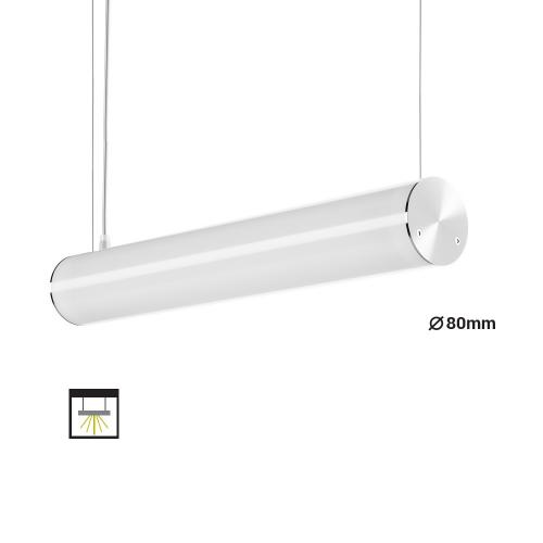Suspension LED tubulaire Ø80mm, éclairage vers le bas, longueur de 355 à 2875mm