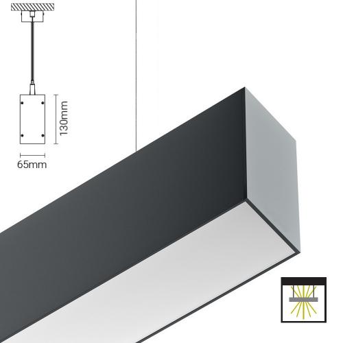 Suspension LED grande longueur éclairage direct/indirect , section 65x130mm, UGR19