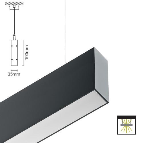 Suspension LED grande longueur éclairage direct/indirect , section 35x100mm, UGR19