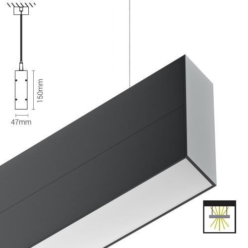 Suspension LED grande longueur éclairage direct/indirect , section 47x150mm, UGR19