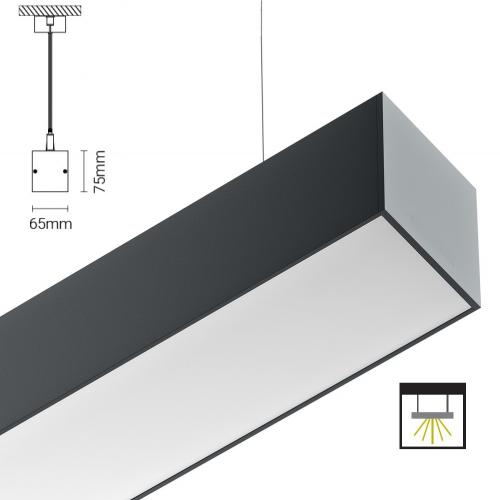 Ligne continue LED en suspension, éclairage direct, section 47x75mm