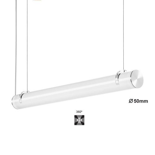 Suspension LED tubulaire horizontale Ø50mm, éclairage sur 360°,
