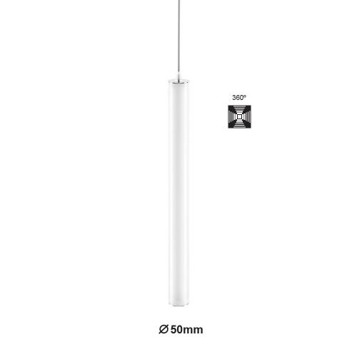 Suspension LED tubulaire Ø50mm, éclairage sur 360°, hauteur au choix
